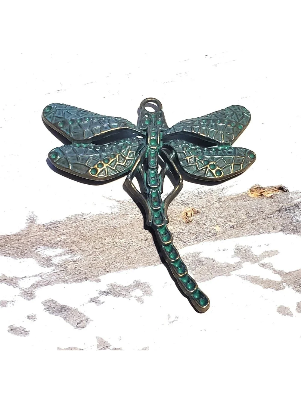 Verdigris Patina Bronze Old Antique Look Carved 55x50mm Dragonfly Pendant